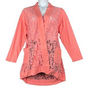 LOGO Lori Goldstein Cardigan Womens Size 2X Lace Flowy Casual Girly Professional